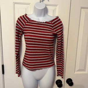 Justice red/black/grey striped long sleeve top